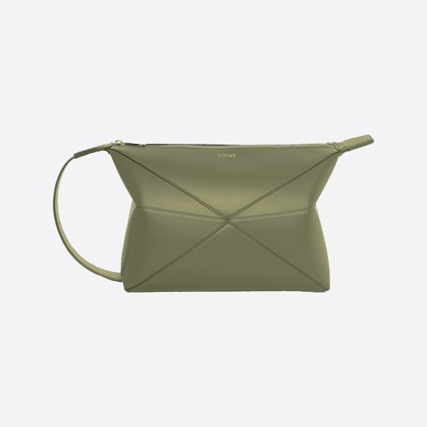 Loewe Puzzlefold Wash Bag in Polished Calfskin Olive (C510WBPX01)