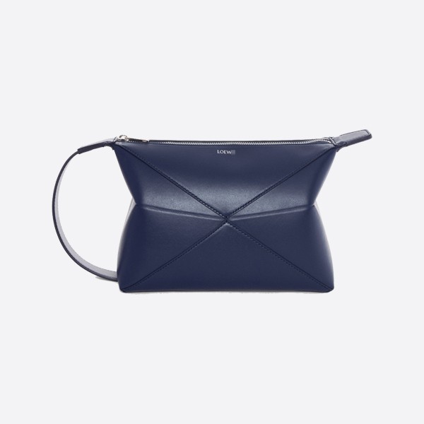 Loewe Puzzlefold Wash Bag in Abyss Blue, made of glossy calfskin (C510WBPX01)