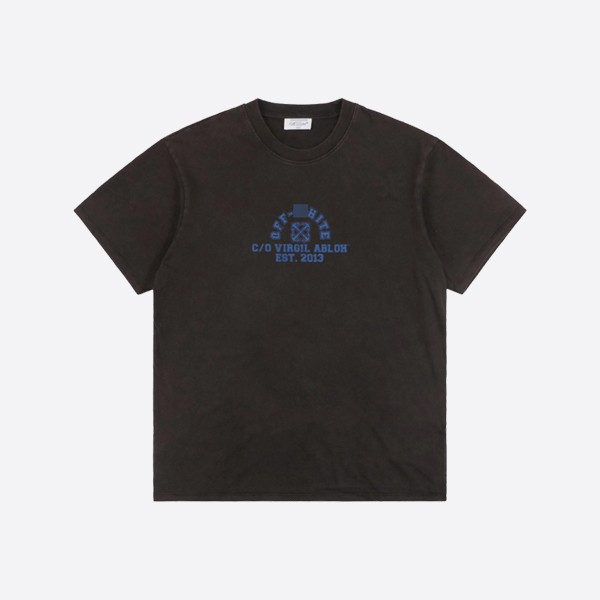 Off-white and blue logo print cotton jersey T-shirt in black
