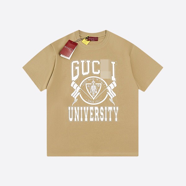 Gucci University Print Cotton Jersey T-Shirt in Beige
