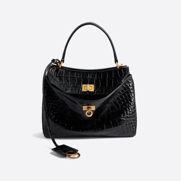 Balenciaga Rodeo Mini Handbag, Crocodile Embossed, Black, 7954562AA5L1000