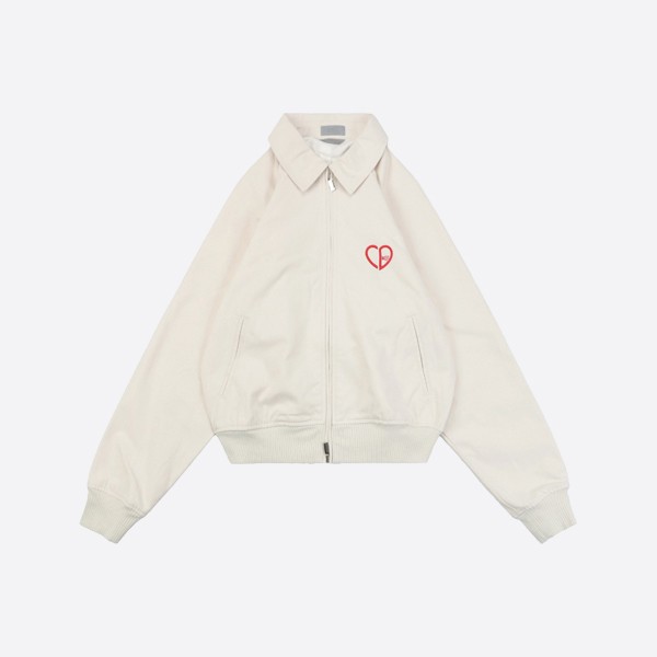 Dior CD Heart Blouson Jacket in White Cotton Canvas