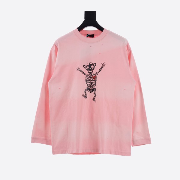 WE11 DONE Skull and Heart Print Washed Gradient Long Sleeve T-shirt