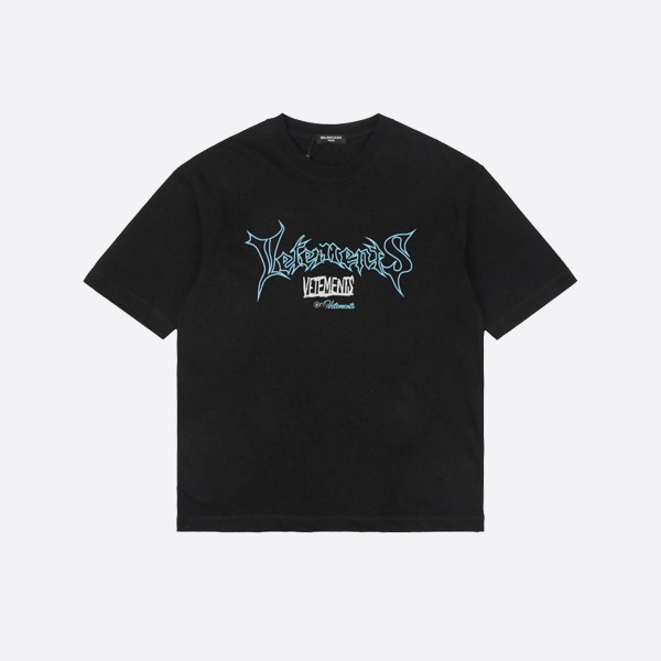 Balenciaga Blue Graffiti Letter Print Short Sleeve Black