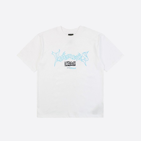Balenciaga Blue Graffiti Letter Print Short Sleeve White