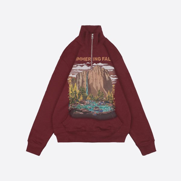 Loewe Mountain Waterfall Landscape Half-Zip Stand Collar Sweatshirt