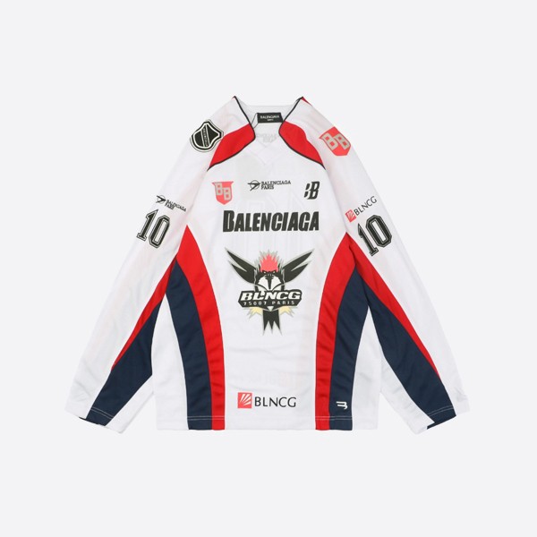 Balenciaga Size 10 Multi-Label Mesh Hockey Long Sleeve Jacket in Red, Black, and White
