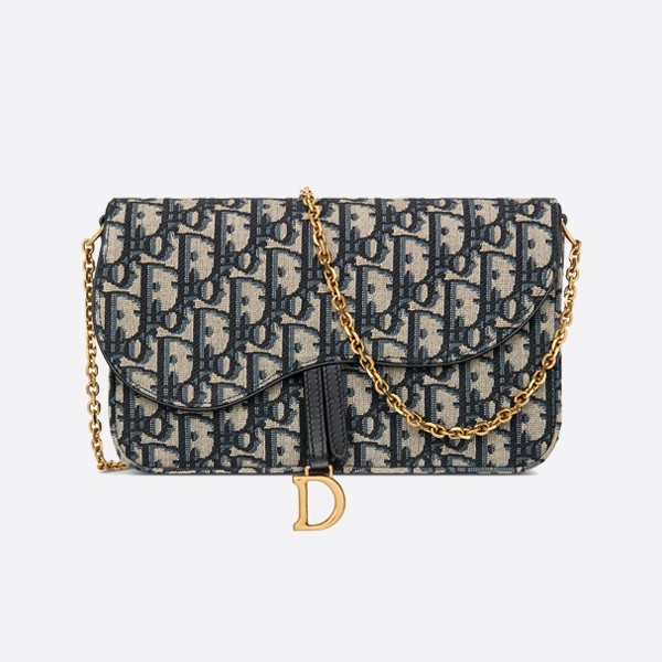 Dior Saddle Chain Clutch in Oblique Print Fabric