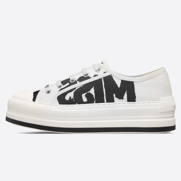Walkin' Dior platform sneakers in white and black embroidered cotton