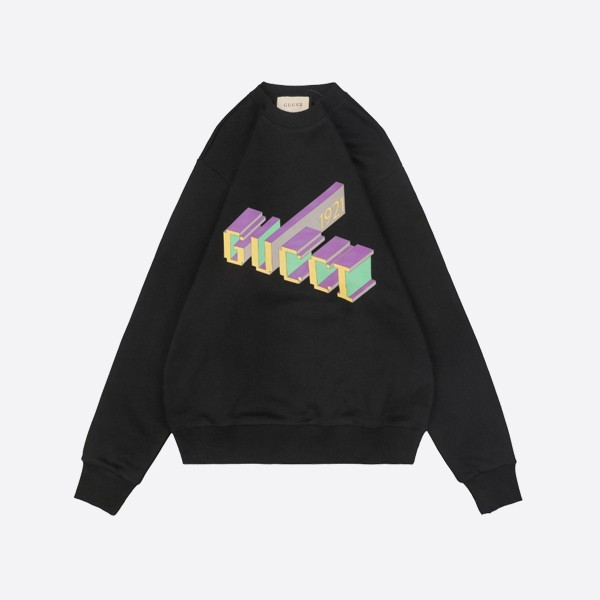 Gucci 3D Letter Print Crew Neck Sweatshirt in Black