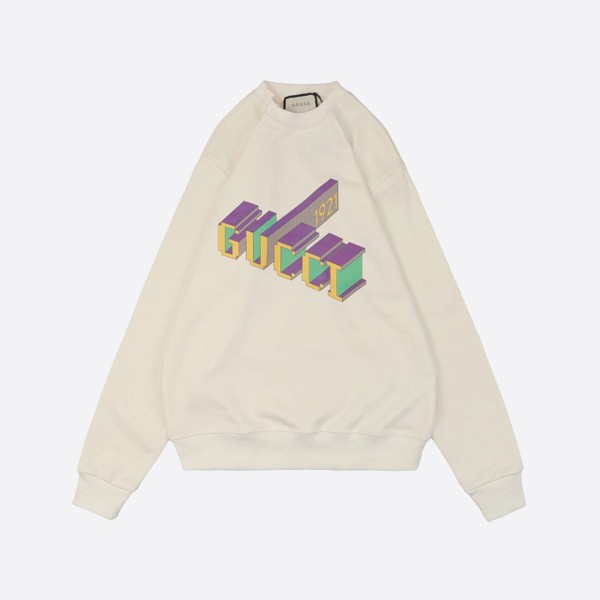 Gucci 3D Letter Print Crew Neck Sweatshirt in White