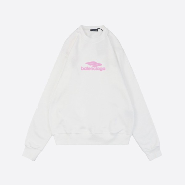 Balenciaga 3B Pink Letter Print Round Neck Sweatshirt in White