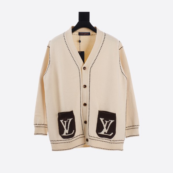 Louis Vuitton Letter Pocket Contrast Sweater Knit Cardigan