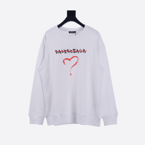 Balenciaga Letter Love Print Round Neck Sweatshirt in White