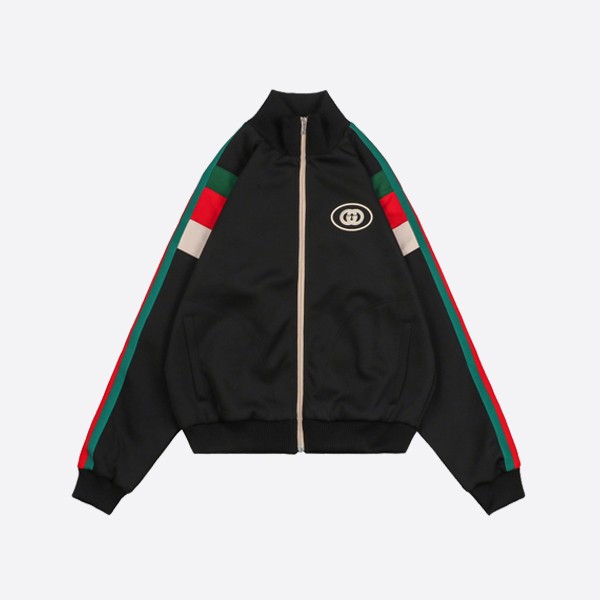 Gucci Double G Red and Green Striped Web Zip Jacket