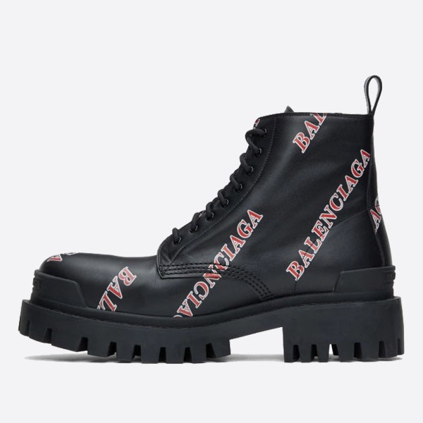 Balenciaga Black and Red All-Over Logo Strike Boots