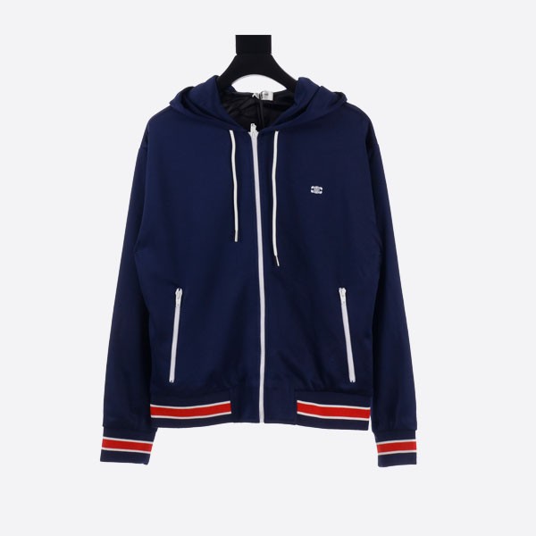 Celine reversible plain webbing hooded jacket in dark blue