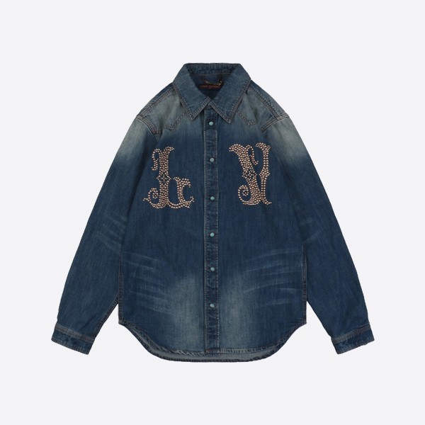 Louis Vuitton long-sleeved denim shirt with classic lettering pattern