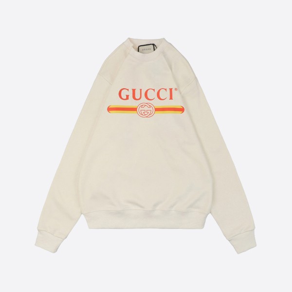 Gucci Colorful Belt Print Round Neck Sweatshirt in White