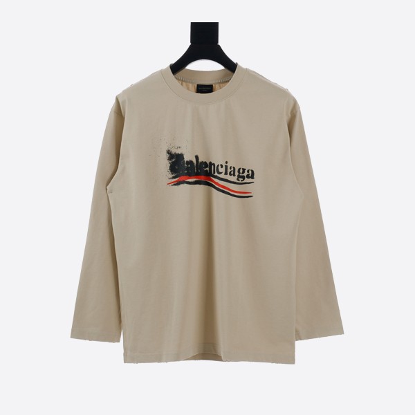 Balenciaga Off-White Long Sleeve T-Shirt with Cola Print and Washed Holes