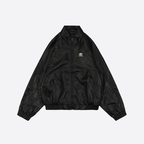 Adidas small logo leather jacket in black