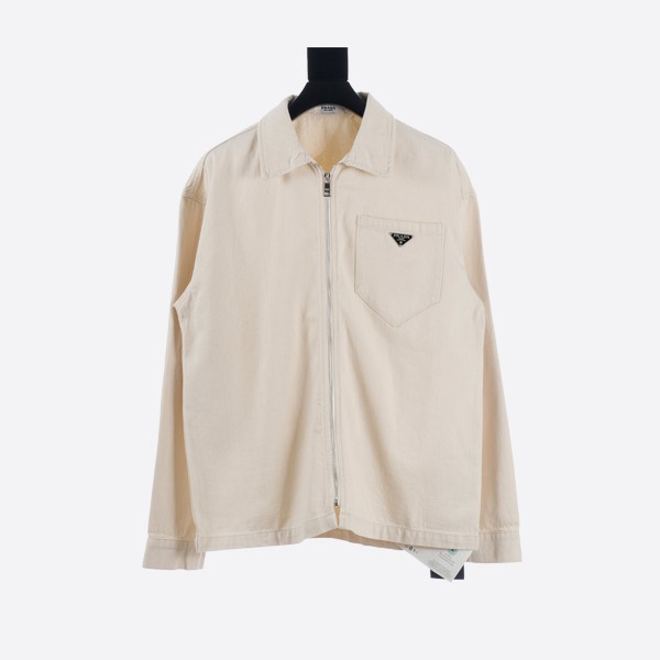 Prada Triangle Pocket Zipper Jacket in White