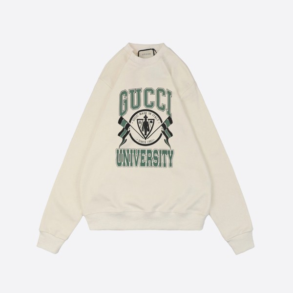 Gucci Letter Flag Print Crew Neck Sweatshirt in White