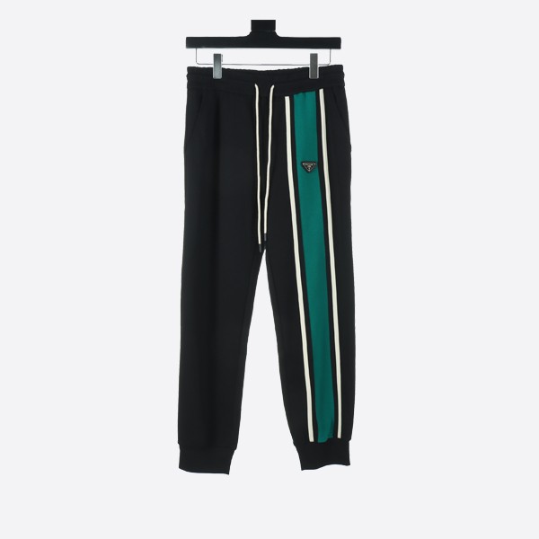 Prada Green webbing suit pants with triangle logo on the side