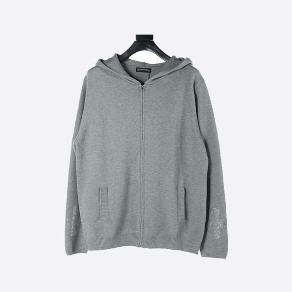 Chrome Hearts CH Cross Classic Heavy Duty Hot Diamond Zipper Sweater Knit Sweater Hooded Jacket