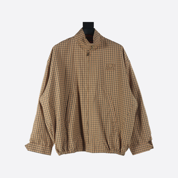 Miu Miu contrast check stand collar zipper jacket