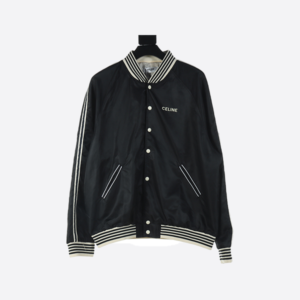 Celine CE 23FW Letter Embroidered Acetate Stripe Baseball Jersey