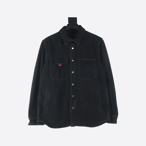 Gucci Patchwork Embroidered Washed Denim Shirt Jacket