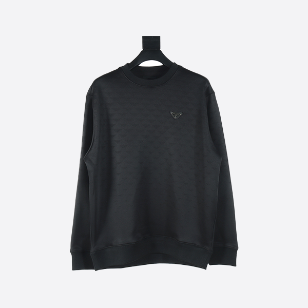 Prada Dark Pattern Jacquard Triangle Leather Label Round Neck Sweatshirt