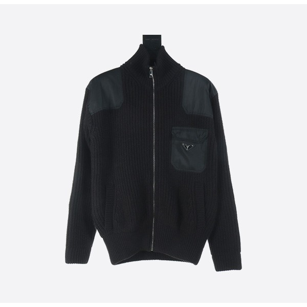 Prada Triangle Logo Patchwork Knit Sweater Jacket