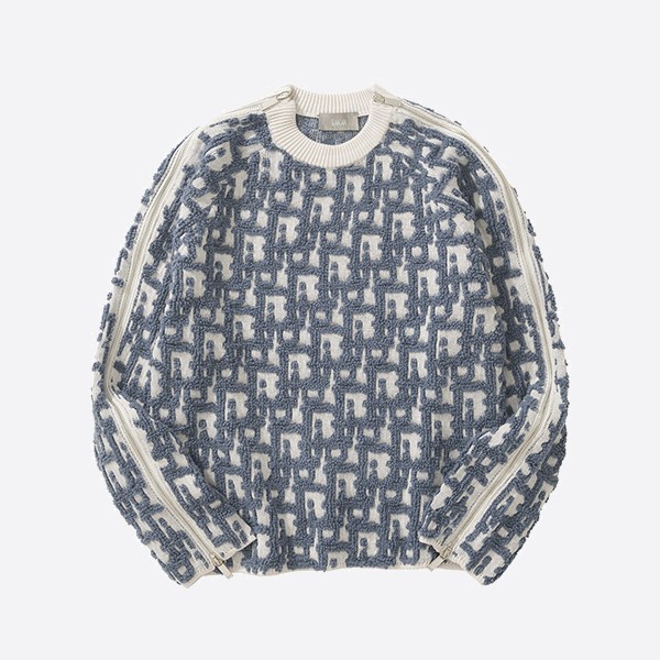 Dior Oblique Virgin Wool and Cotton Blend Jacquard Blue