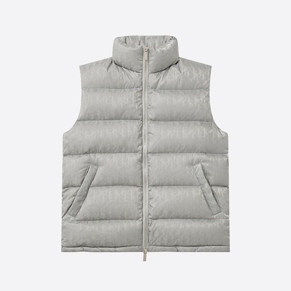 Dior Oblique Down Vest in Grey Nylon and Jacquard