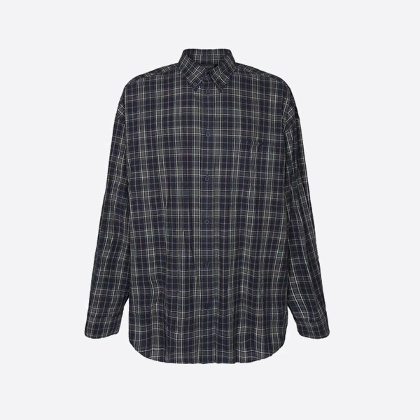 Balenciaga Large Fit Check Shirt in Navy