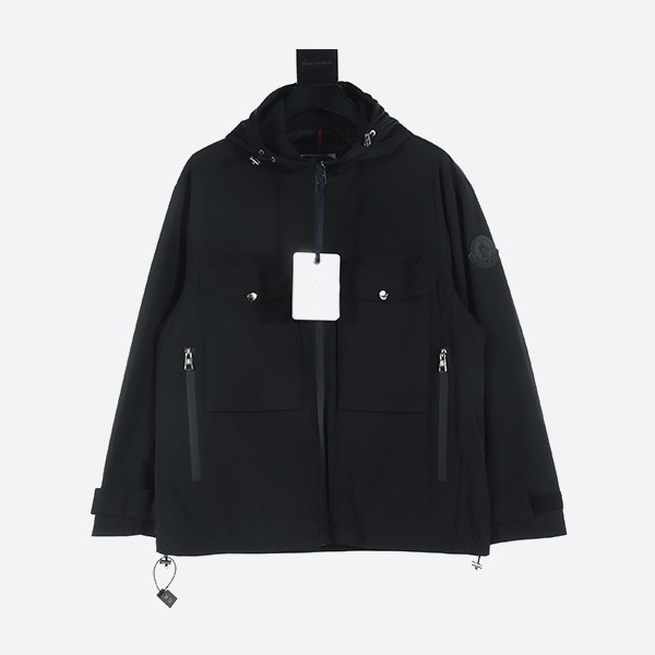 Moncler Double Chest Lightweight Cotton Hooded Jacket in Black
