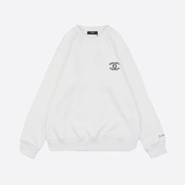 Chanel 24FW Woven CC Letter Embroidered Round Neck Sweatshirt in White