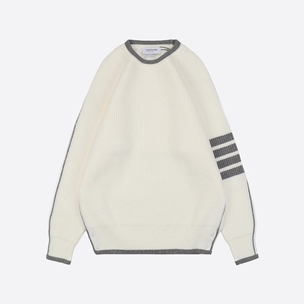 Thom Browne 24FW Side Stripe Crew Neck Sweater in White