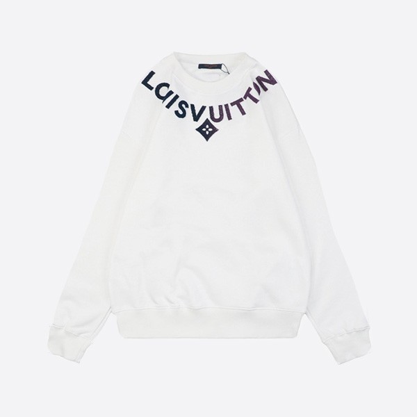 Louis Vuitton 2024Fw Round Neck Sweatshirt, Gradient Color, Presbyopia Lettering, White with Toothbrush Embroidery