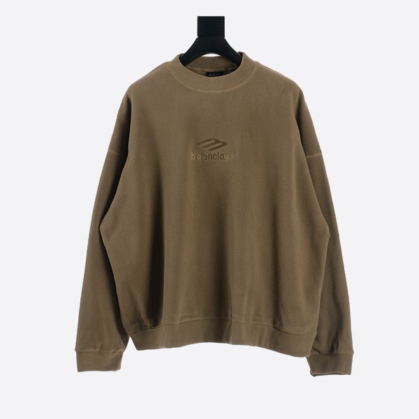 Balenciaga 2024FW Polar Fleece 3B Embroidered Round Neck Sweatshirt in Black