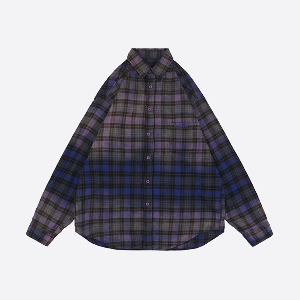 Balanciaga 23Fw Violet Gradient Check Long Sleeve Shirt