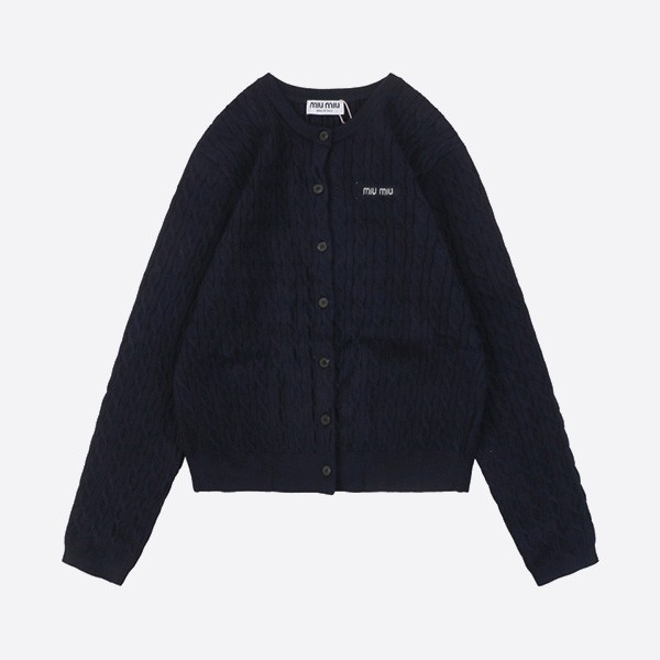 Miu Miu 24Fw Miu Small Label Cable Cardigan Jacket in Navy