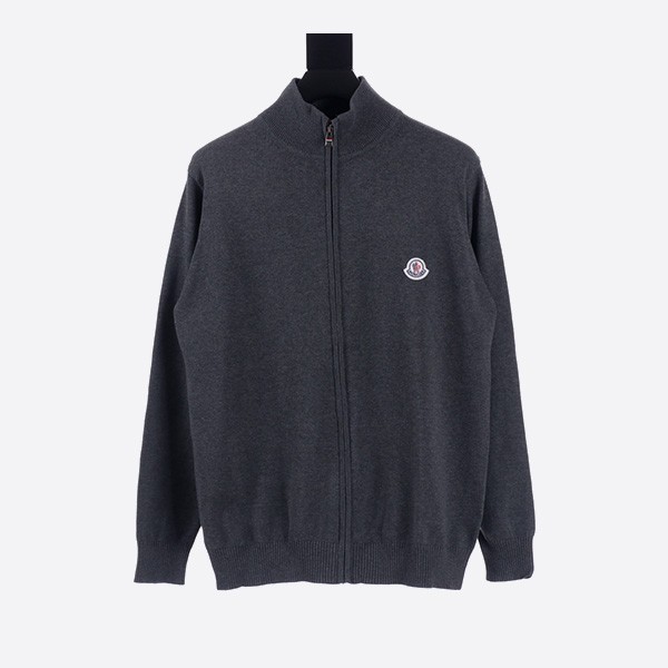 Moncler Mask MC Classic Logo Zipper Knit Sweater Cardigan Jacket Gray
