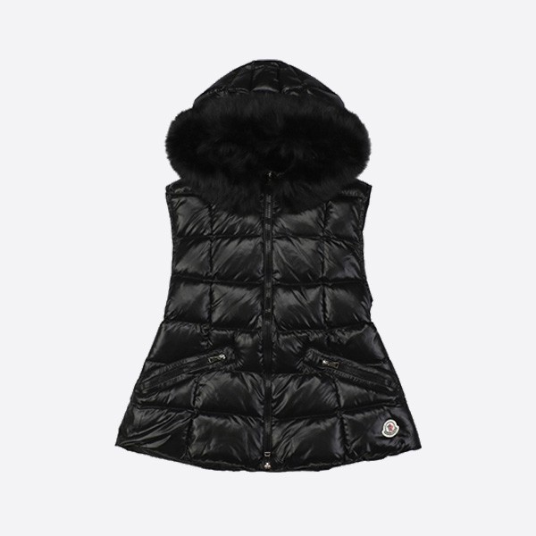 Moncler 24Fw Large Plaid Fur Collar Down Hooded black