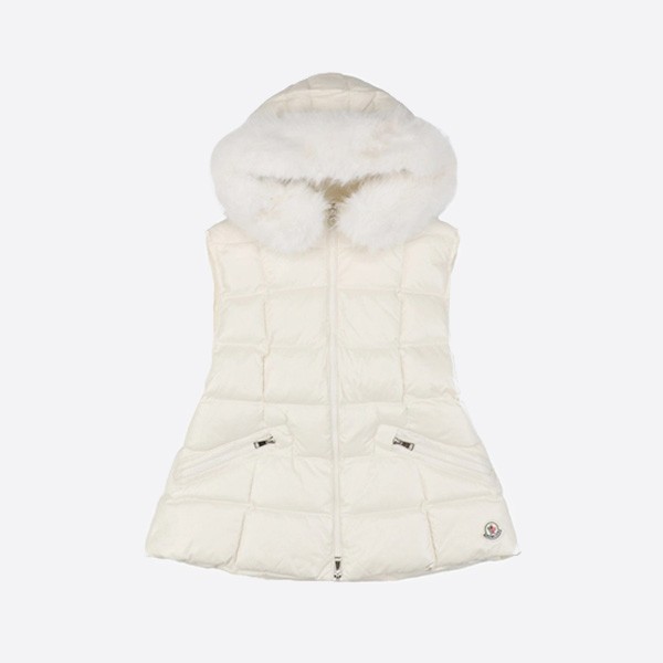 Moncler 24Fw Large Plaid Fur Collar Down Hooded white