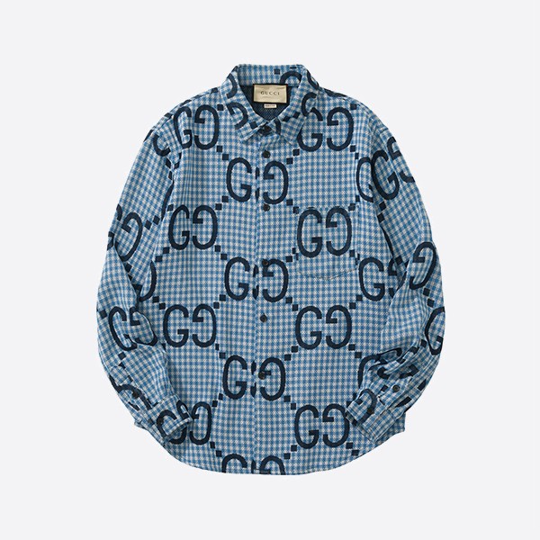 Gucci Jumbo GG Check Wool Shirt Blue