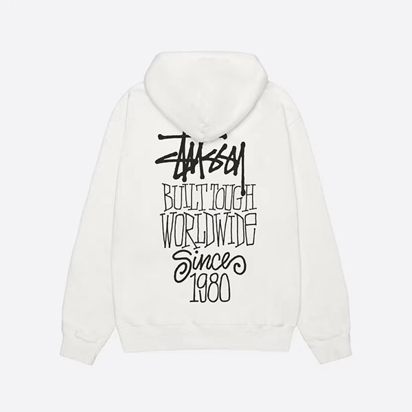 Stussy Built Tough Pigment Dyed Hoodie White