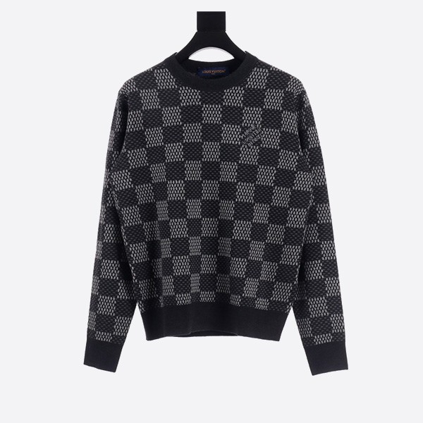 Louis Vuitton Checkerboard Check Gray Crew Neck Sweater